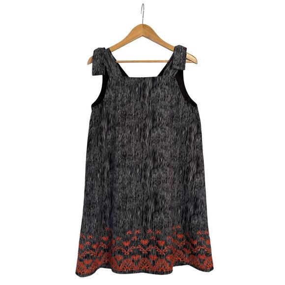 THML Women's Embroidered V-Neck Shift Mini Dress Pullover Size M Black Orange - Picture 7 of 9